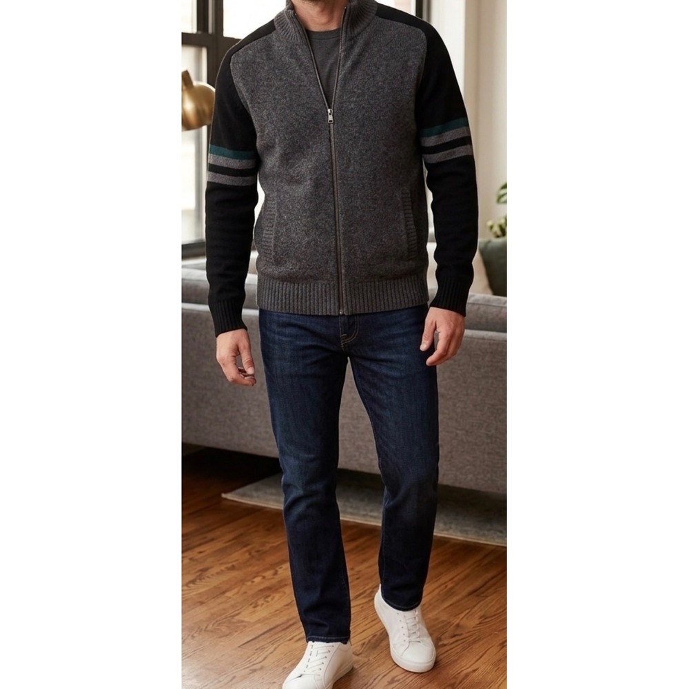 Banana Republic Italian Yarn Wool Full Zip Sweater Jacket Grey Black M